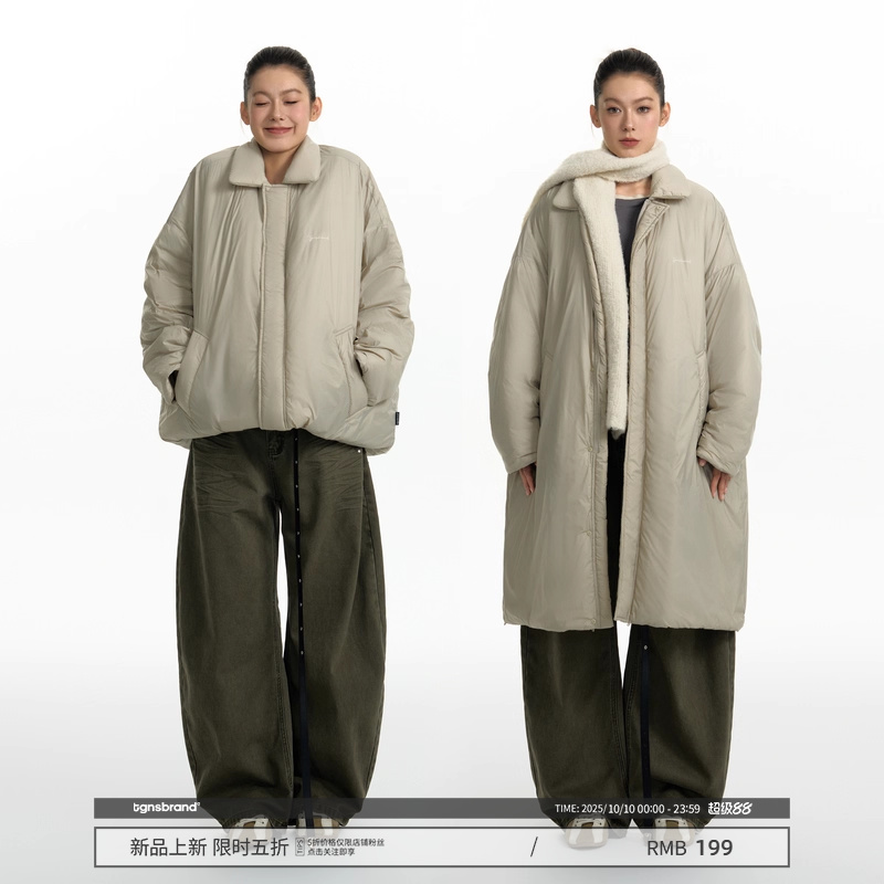 TGNS中长款可折叠变形棉服女款冬季加厚外套宽松二合一棉衣大衣男