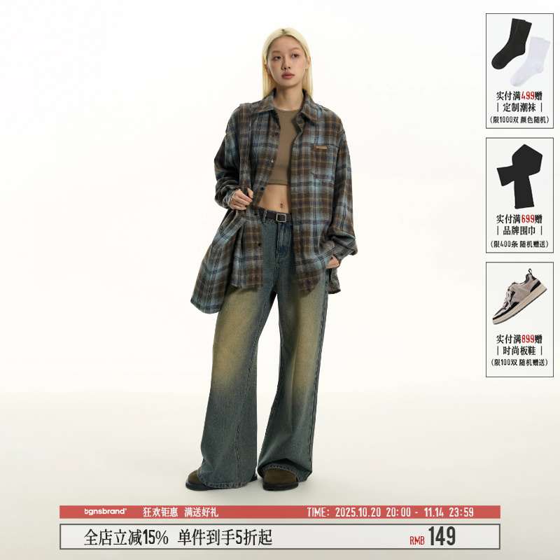 TGNS磨毛格子衬衫美式情侣外套