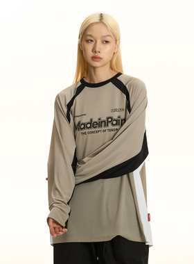 TGNS潮牌拼接速干飞盘服男款秋季宽松休闲长袖t恤运动轻薄打底衫