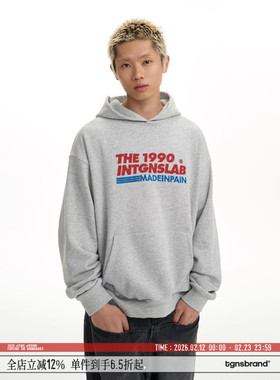 TGNS潮牌刺绣logo灰色连帽卫衣男春季美式复古帽衫重磅情侣外套女