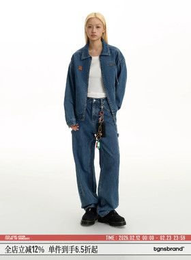 TGNS粉色美式复古水洗牛仔夹克男春季底特律宽松高街重磅工装外套