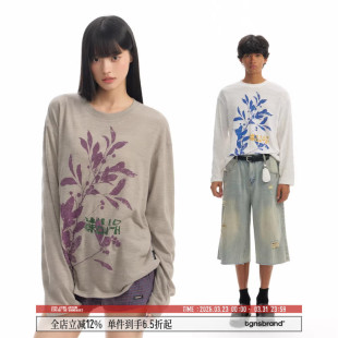 TGNS植物印花长袖 上衣男 t恤女生春夏慵懒感复古宽松轻盈透气罩衫