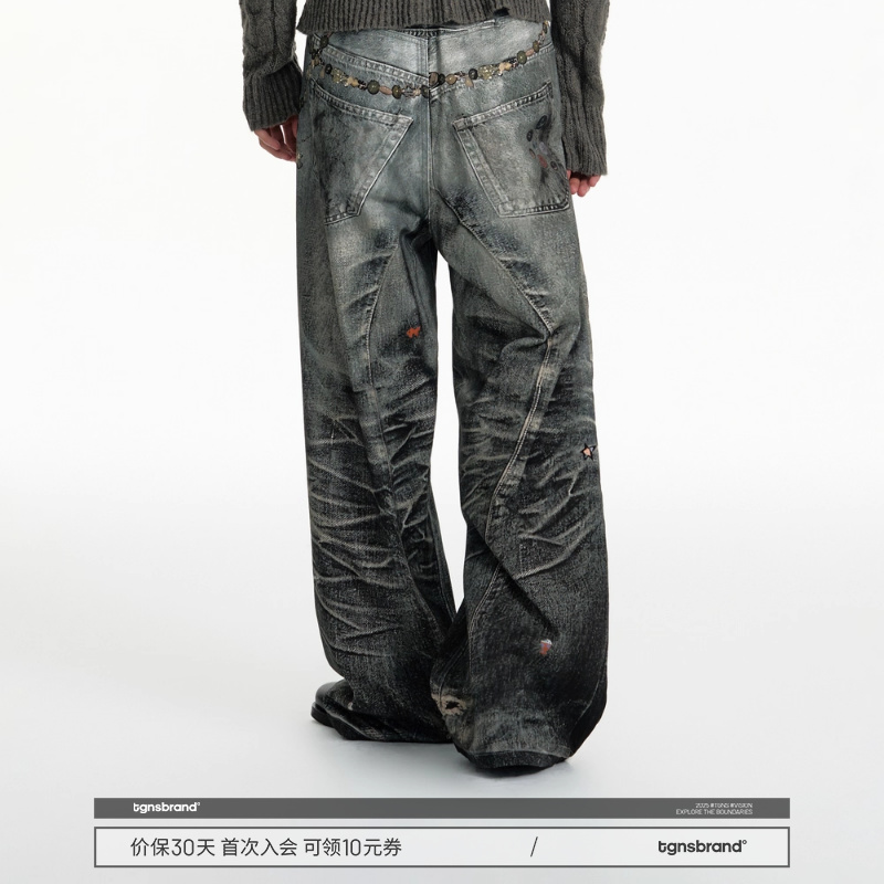 3D打印牛仔裤男设计感数码印花