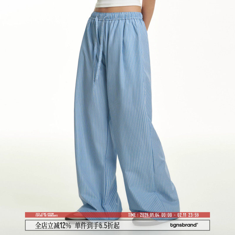 TGNS海岛度假风蓝色条纹长裤女春季休闲山本裤男宽松慵懒阔腿裤子,男装,休闲裤,淘宝优惠券,粉丝福利购,淘宝优惠卷