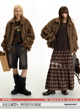TGNS潮牌环保皮草翻领夹克冬季新款女高级感棕色上衣宽松厚外套男