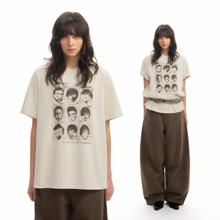 TGNS复古人像印花t恤男新款美式宽松短袖女高街潮流情侣半袖上衣