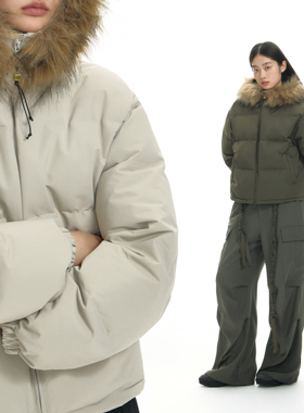 TGNS短款连帽大毛领棉服女生冬季加厚保暖棉衣基础百搭休闲外套男