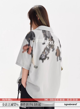 【明星同款】TGNS人影满印夏威夷风衬衫男古巴领花衬衣短袖女上衣