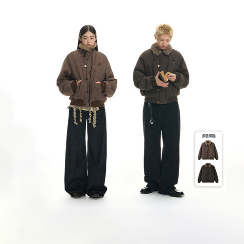 【chammy专属】TGNS仿羊羔毛翻领厚外套女加绒保暖棉衣男休闲上衣