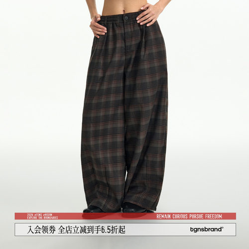 TGNS复古磨毛格子裤女生春季格纹