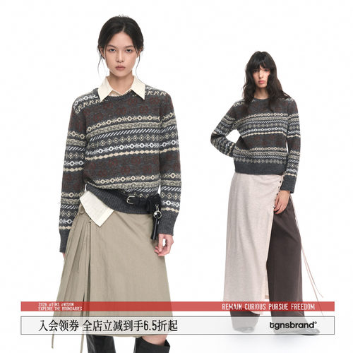TGNS复古短款圆领毛衣女秋冬新款