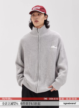 TGNS潮牌坑条立领拉链开衫灰色毛衣男春季上衣情侣针织衫外套女