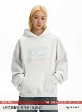TGNS蓝标logo白色连帽卫衣女春季宽松运动重磅帽衫百搭情侣外套男