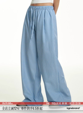 TGNS海岛度假风蓝色条纹长裤女春季休闲山本裤男宽松慵懒阔腿裤子
