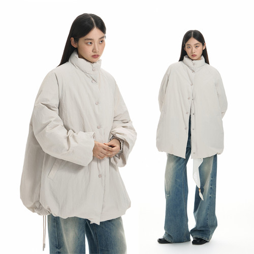 TGNS中长款抽绳花苞棉服女冬季慵懒风保暖棉衣设计感立领防风外套 - 封面