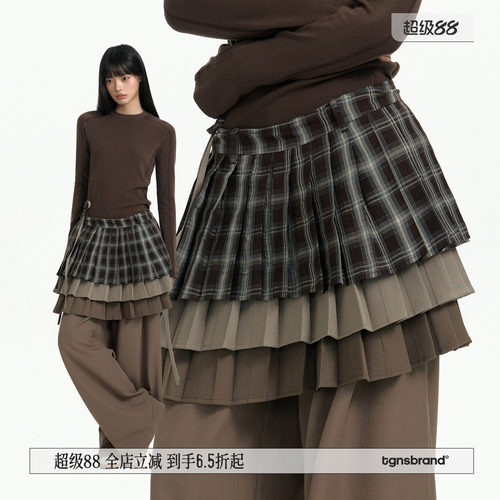 TGNS三层百褶裙屁帘拼接裤子女生