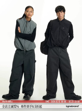 TGNS潮牌抽褶棉马甲女同款背心秋冬季外穿坎肩无袖保暖棉衣外套男