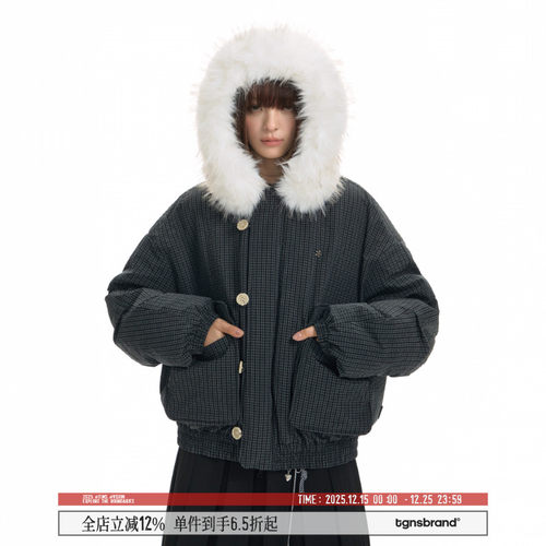 TGNS格纹连帽纽扣Ma1保暖派克服