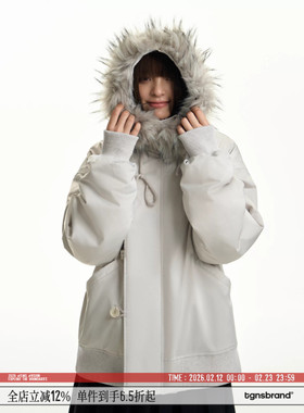 TGNS浅色大毛领ma1派克服女冬季座山雕工装棉服情侣棉衣厚外套男