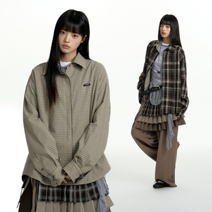 格纹衬衣男美式 女设计感长袖 TGNS格子衬衫 复古宽松外套 双面穿