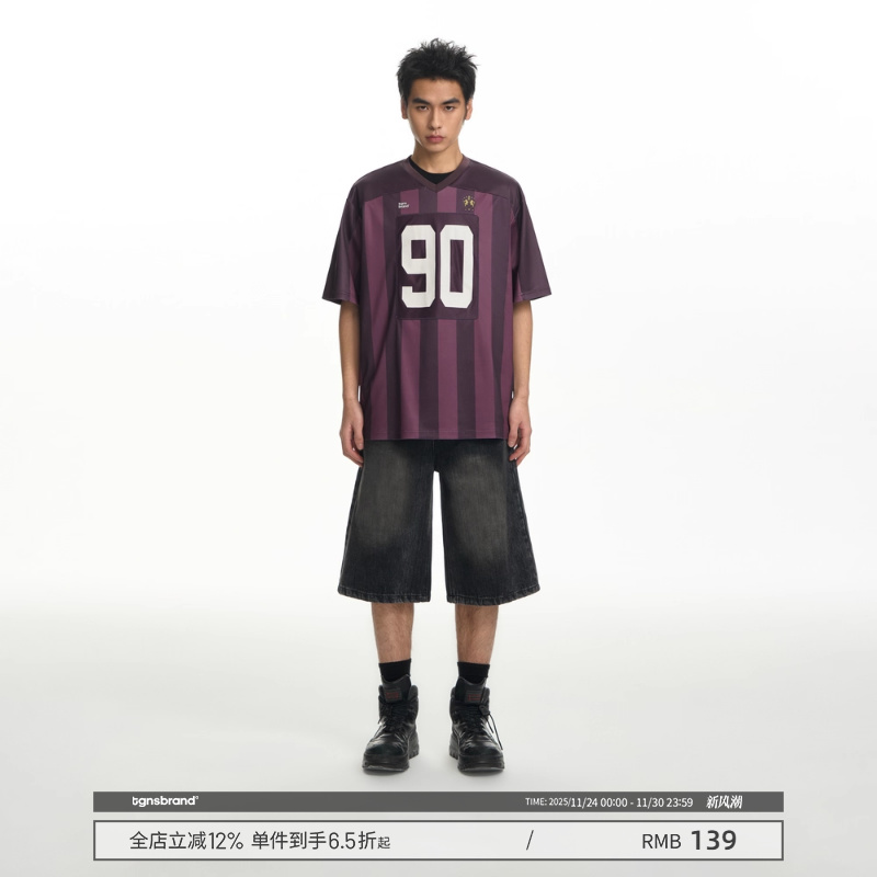 TGNS潮牌贴布球服短袖男夏季Blokecore运动宽松休闲情侣球衣t恤女