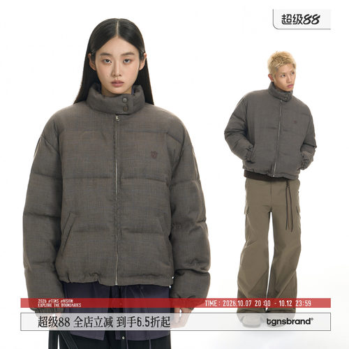 TGNS千鸟格哈灵顿棉服保暖外套