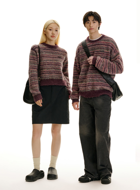 【新年穿搭】TGNS混纱圆领毛衣女秋冬仿马海毛套头针织情侣外套男