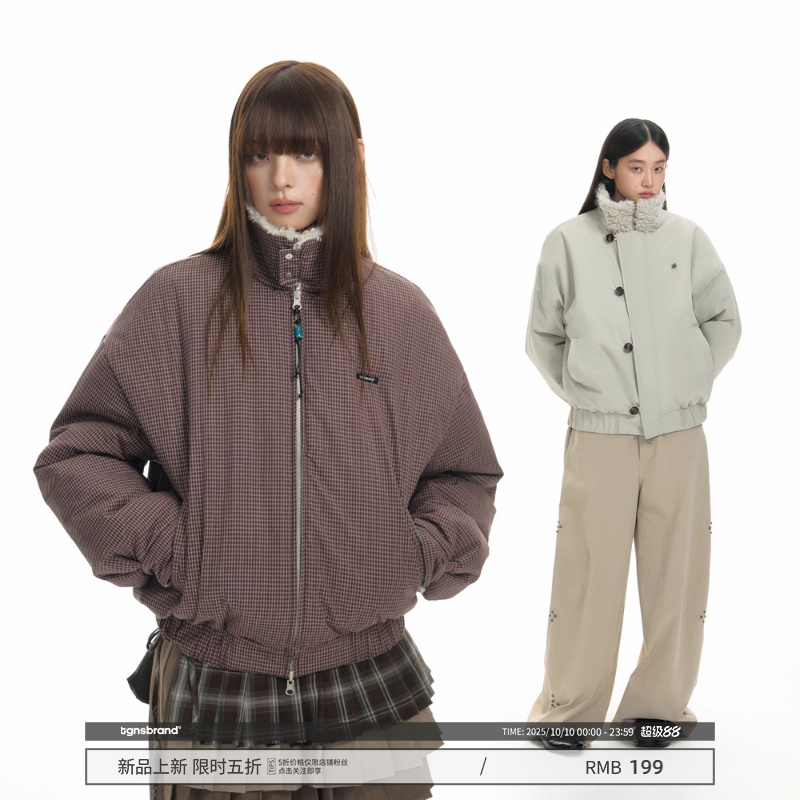 【双面穿】TGNS立领毛领棉服男生冬天派克服外套女款加厚保暖棉衣