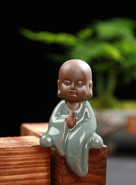 小和尚摆件禅意小沙弥陶瓷工艺品汽车公仔创意家居茶宠花盆景配件