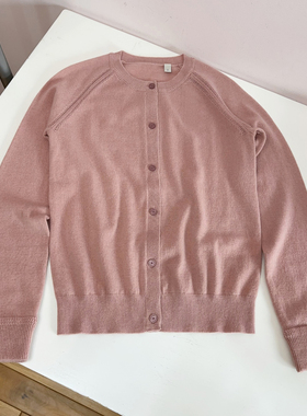NGRM 70%羊毛30%山羊绒~高级感粉色针织开衫薄款外搭毛衣外套女