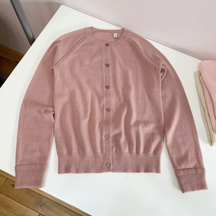 NGRM 70%羊毛30%山羊绒~高级感粉色针织开衫薄款外搭毛衣外套女