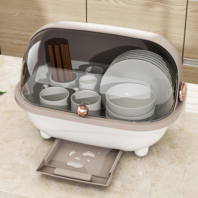 厨房免打孔沥水防尘碗筷收纳架柜