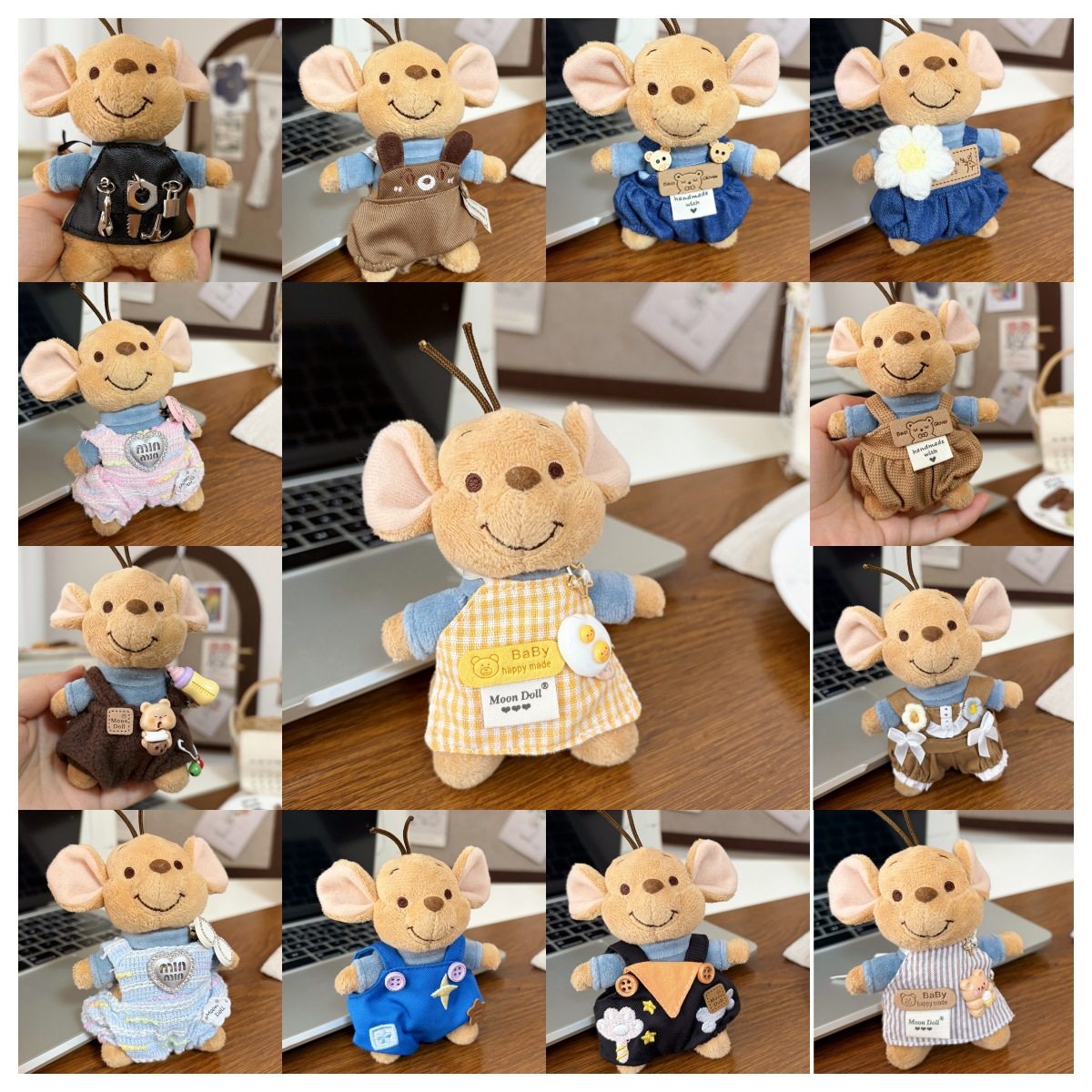 仅售衣服】可爱东迪小豆毛绒公仔衣服围裙背带裤裙子包包挂件着替