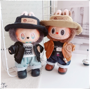 17cm拉布布娃衣服潮酷帅皮夹克皮衣休闲T恤一二三代labubu配饰