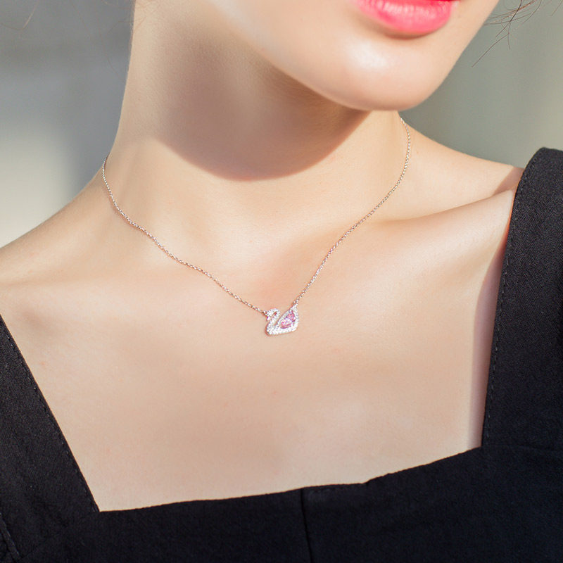 小天鹅项链女纯银网红锁骨链潮ins简约气质水晶吊坠小众品牌轻奢