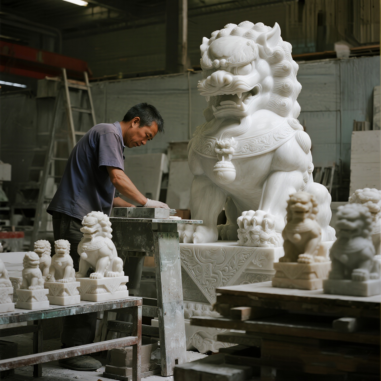 天然石材汉白玉石狮子摆件可定制