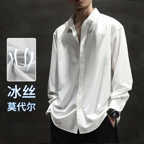 夏季凉感薄款白色长袖衬衫外套