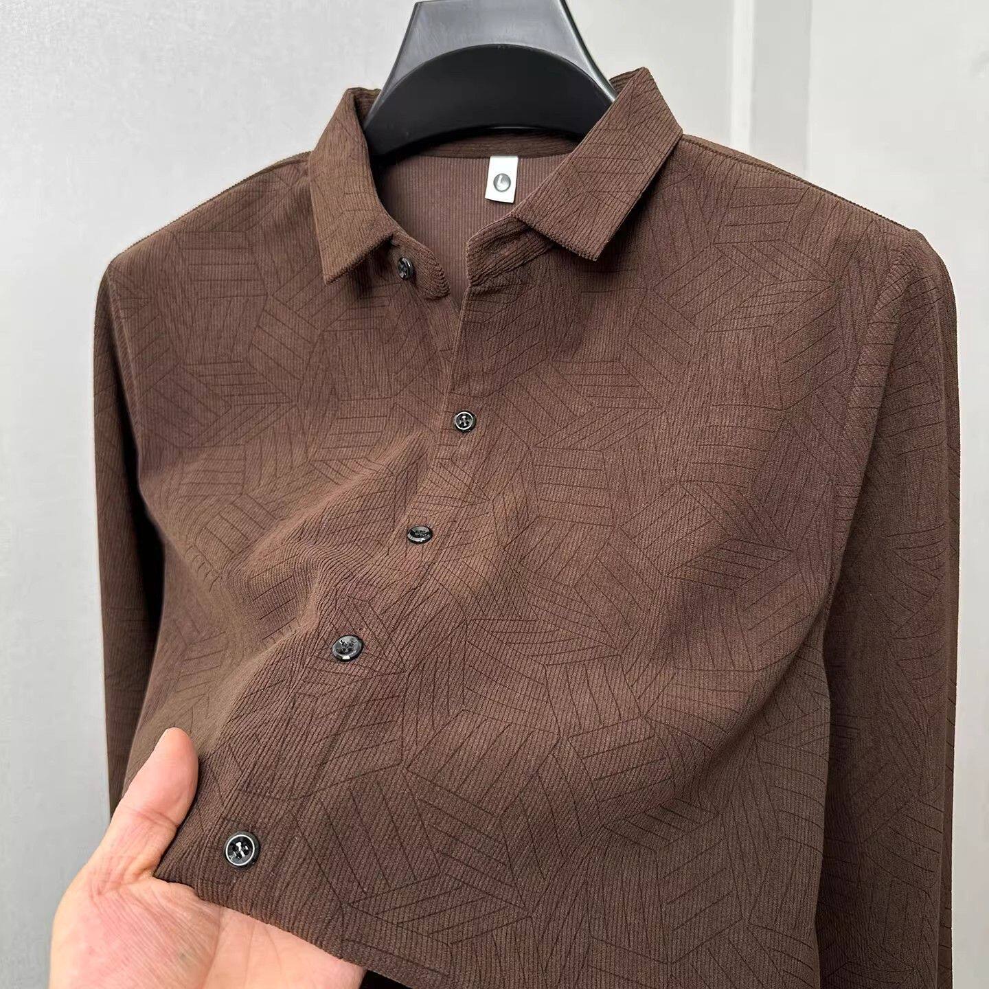 高级感灯芯绒长袖衬衫男士