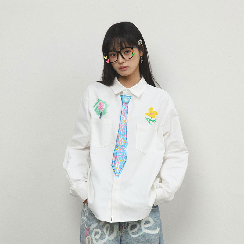 趣味创意设计感蜡笔手绘领带衬衫