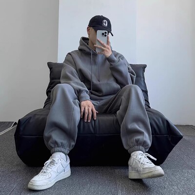 秋冬重磅高级感街头潮牌宽松加绒加厚情侣卫衣休闲运动套装男女潮