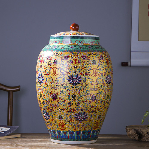 景德镇陶瓷防潮防虫密封带盖米缸