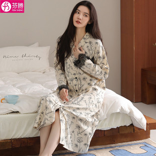 睡裙女款春秋季纯棉长袖2026新款女士秋天100%全棉中长款睡袍裙子