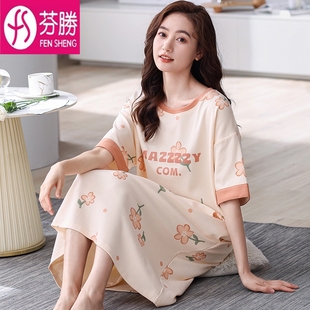 女學(xué)生裙子夏天100%全棉大碼 睡裙女士夏季 純棉短袖 睡衣薄款 家居服