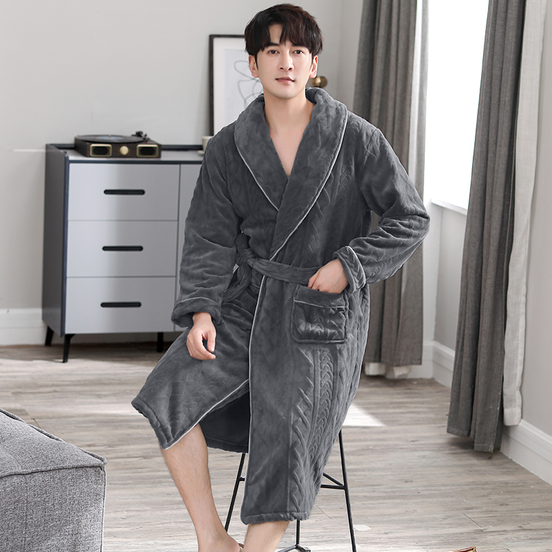 珊瑚绒睡袍男士冬季加绒保暖青年