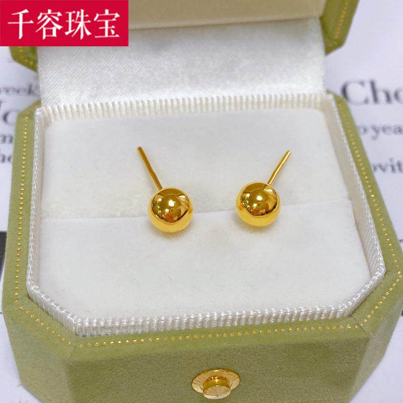5D硬金黄金豆豆耳钉女999足金新款时尚光珠泡泡耳环纯金耳饰送礼