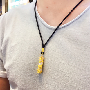 黄金金镶玉龙柱吊坠999足金和田玉白玉盘龙柱男士挂坠转运珠项链