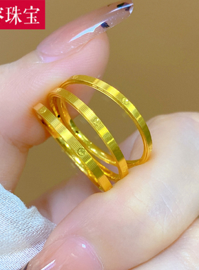 黄金细款米字戒指女999足金细款小克重指环纯金食指戒送女友礼物