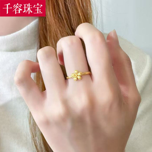 5G黄金小花戒指女999足金2026新款气质花朵指环心经食指戒送女友