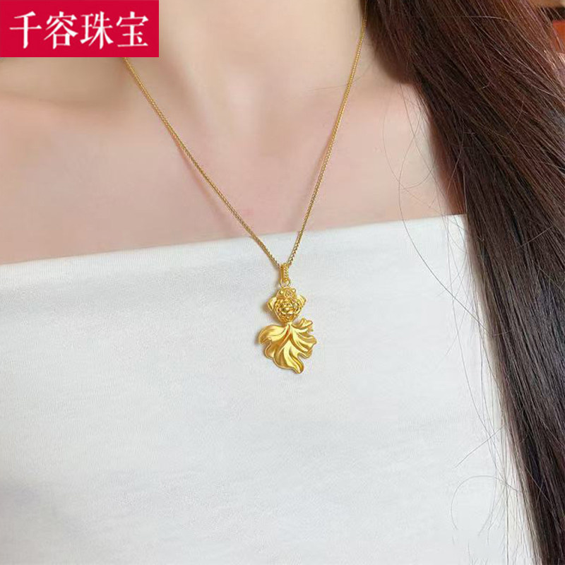 3D硬金黄金金鱼吊坠女999足金中国风幸运锦鲤项链纯金挂坠送女友图片