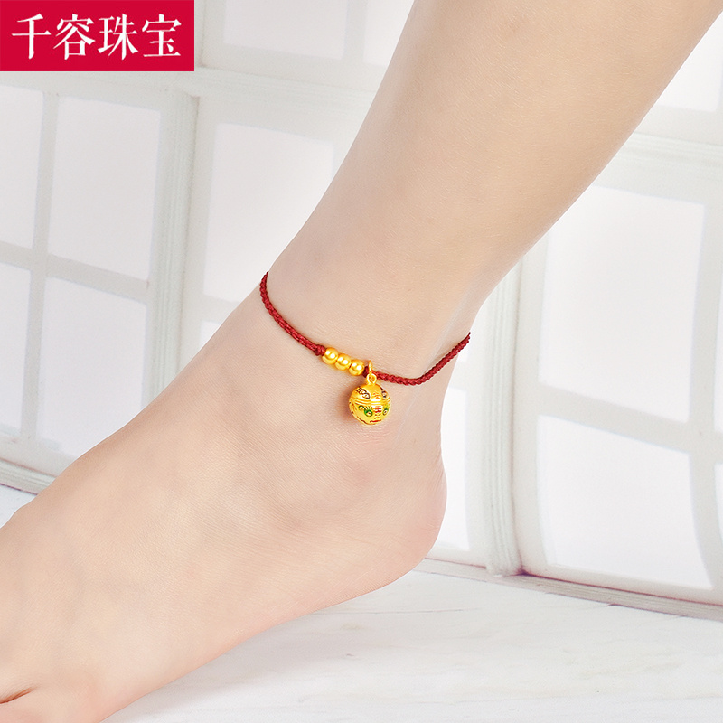 3d硬金黄金铃铛脚链编绳古法新款